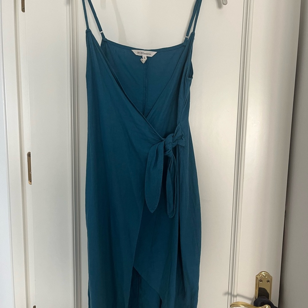 BCBGeneration Linen Blue Wrap Dress